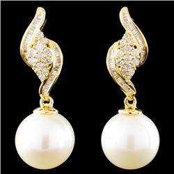 18K Gold 10MM Pearl & 0.34ctw Diamond Earrings