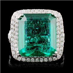 18K W Gold 9.87ct Emerald & 1.33ct Diamond Ring