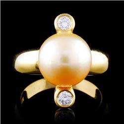 18K YG 10.50mm South Sea Pearl & 0.21ct Diamond Ri