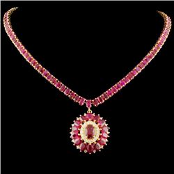 14K Gold 64.20ctw Ruby & 0.76ctw Diamond Necklace