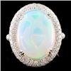 Image 1 : 14K White Gold 5.45ct Opal & 1.30ct Diamond Ring