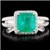 18K White Gold 1.24ct Emerald & 1.30ct Diamond Rin