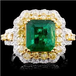 18K Gold 2.76ct Emerald & 1.27ctw Diamond Ring