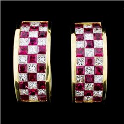 18K Gold 2.20ct Ruby & 1.41ct Diamond Earrings