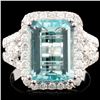 18K Gold 4.25ct Aquamarine & 0.88ctw Diamond Ring