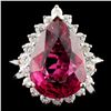 Image 1 : 14K Gold 9.99ct Tourmaline & 0.73ctw Diamond Ring