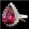 Image 2 : 14K Gold 9.99ct Tourmaline & 0.73ctw Diamond Ring