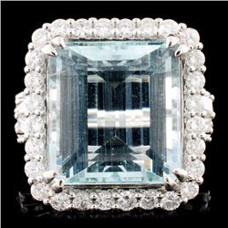 18K Gold 12.49ct Aquamarine & 1.42ctw Diamond Ring