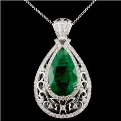 18K Gold 13.56ct Emerald & 2.39ctw Diamond Pendant