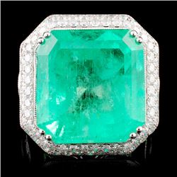 18K Gold 23.83ct Emerald & 3.98ctw Diamond Ring