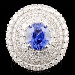 18K Gold 2.97ct Sapphire & 2.50ctw Diamond Ring