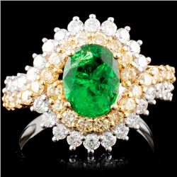 18K Gold 1.72ct Tsavorite & 1.36ctw Color Diamond