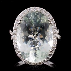 18K Gold 10.00ct Aquamarine & 0.91ct Diamond Ring