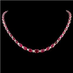 14K Gold 30.00ctw Ruby & 1.00ctw Diamond Necklace