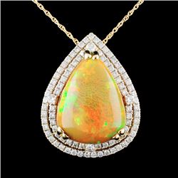 14K Gold 10.93ct Opal & 1.10ctw Diamond Pendant