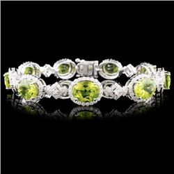 14K Gold 16.40ctw Peridot & 2.75ctw Diamond Bracel