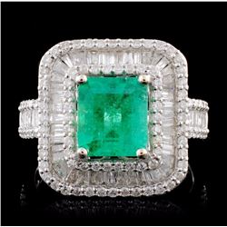 18K White Gold 1.69ct Emerald & 1.35ctw Diamond Ri