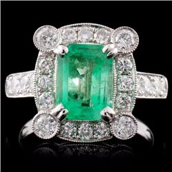 18K White Gold 1.53ct Emerald & 1.00ct Diamond Rin