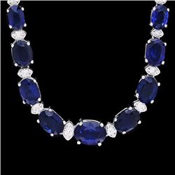 `14k Gold 30ct Sapphire 1.20ct Diamond Necklace