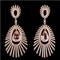 14K Gold 6.79ctw Morganite & 3.55ctw Diamond Earri