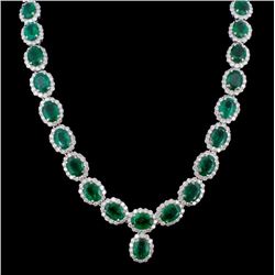 14K Gold 41.47ct Emerald & 10.92ct Diamond Necklac