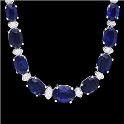 `14k Gold 30ct Sapphire 1.20ct Diamond Necklace