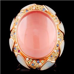 18K Gold 10.00ct Rose Quartz & 0.27ct Diamond Ring