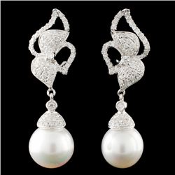 14K Gold 12.00mm Pearl & 1.28ctw Diamond Earrings