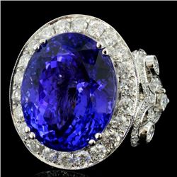 18K Gold 19.33ct Tanzanite & 2.60ct Diamond Ring