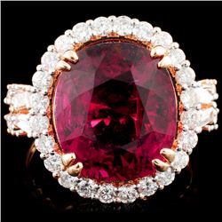 18K Gold 9.73ct Rubellite & 1.39ctw Diamond Ring