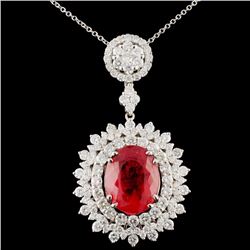 18K Gold 6.96ct Rhondonite & 2.79ctw Diamond Penda