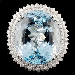 18K Gold 25.02ct Aquamarine & 1.24ctw Diamond Ring