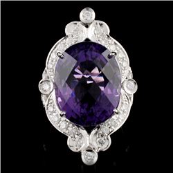 14K Gold 18.28ct Amethyst & 1.00ctw Diamond Ring