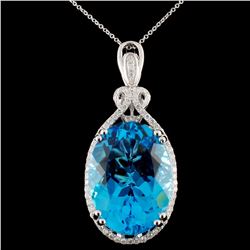 14K Gold 27.54ct Blue Topaz & 0.55ctw Diamond Pend