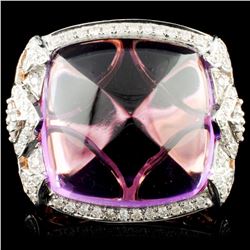 14K Gold 24.21ct Amethyst & 0.77ctw Diamond Ring