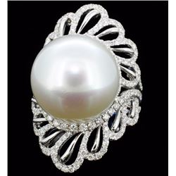 18K Gold 16mm South Sea Pearl & 1.44ct Diamond Rin