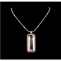 14KT Rose Gold GIA Certified 162.70ct Kunzite and Diamond Pendant With Chain