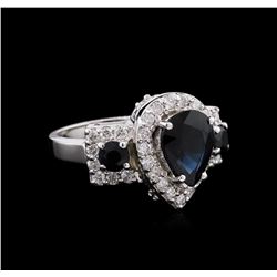 3.78ctw Blue Sapphire and Diamond Ring - 14KT White Gold