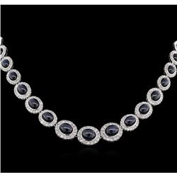 91.43ctw Blue Star Sapphire and Diamond Necklace - 14KT White Gold