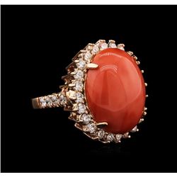 14KT Rose Gold 11.16ct Pink Coral and Diamond Ring