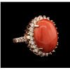 Image 1 : 14KT Rose Gold 11.16ct Pink Coral and Diamond Ring