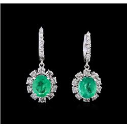 5.54ctw Emerald and Diamond Earrings - 14KT White Gold