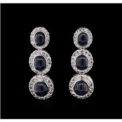 21.71ctw Star Sapphire and Diamond Earrings - 14KT White Gold