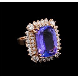 12.73ct Tanzanite and Diamond Ring - 14KT Rose Gold