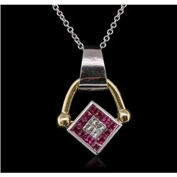 14KT Two-Tone Gold 0.86ct Ruby, Sapphire and Diamond Pendant With Chain