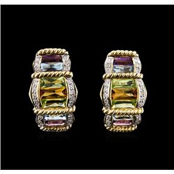 4.21ctw Multi Gemstone and Diamond Earrings - 14KT Yellow Gold