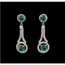 1.18ctw Emerald and Diamond Earrings - 14KT Two-Tone Gold