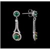 Image 2 : 1.18ctw Emerald and Diamond Earrings - 14KT Two-Tone Gold