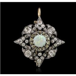 14KT Two-Tone Gold 1.87ct Opal and Diamond Brooch