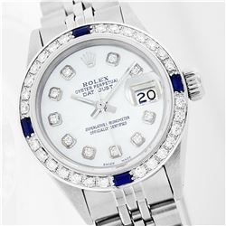 Rolex Stainless Steel Diamond and Sapphire DateJust Ladies Watch